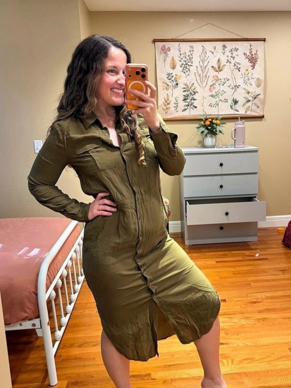 Anthropologie Maeve Olive Green Midi Shirt Dress Size 4